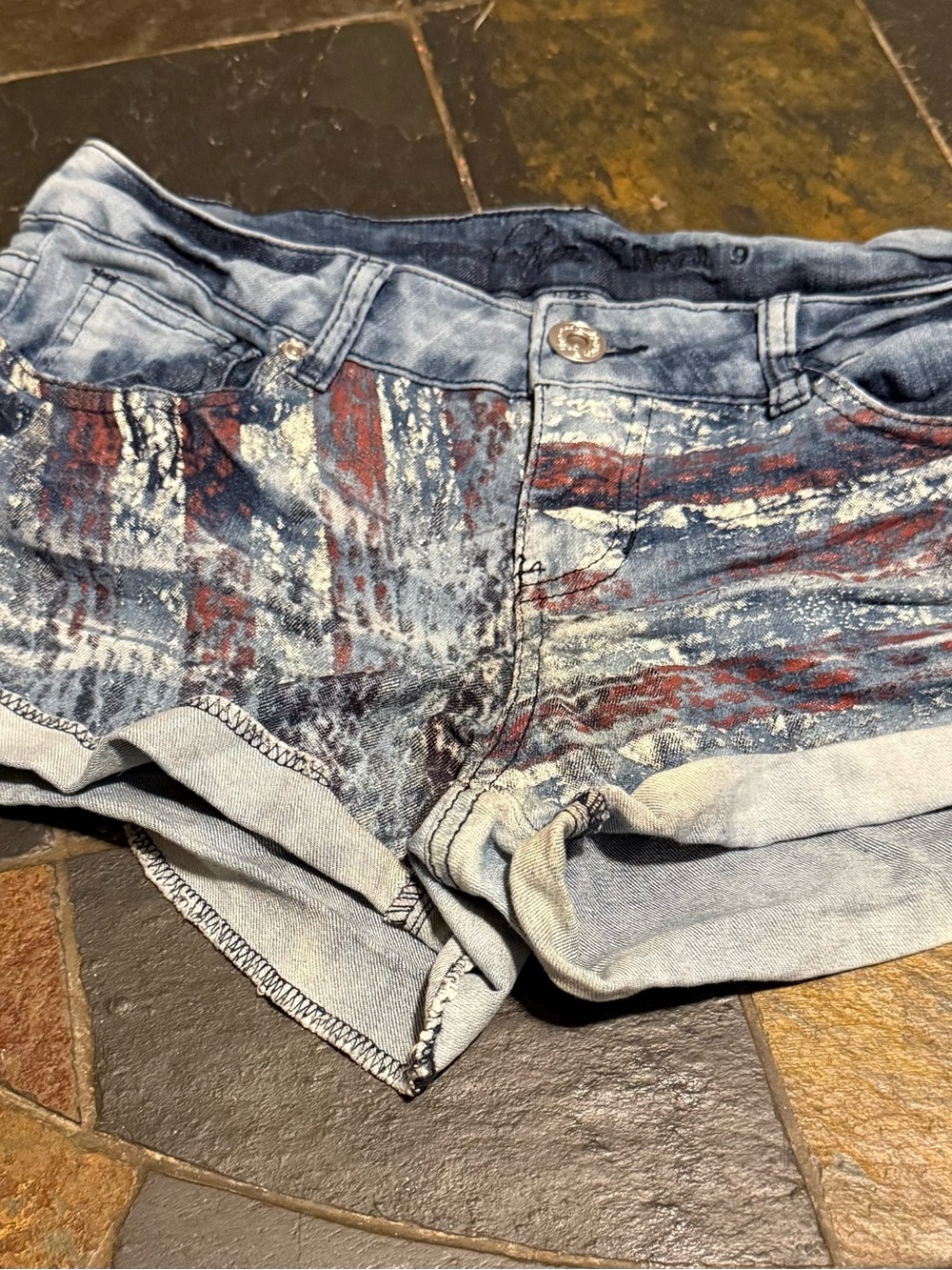 Revolution Women's Light Blue Denim Shorts with Red Print